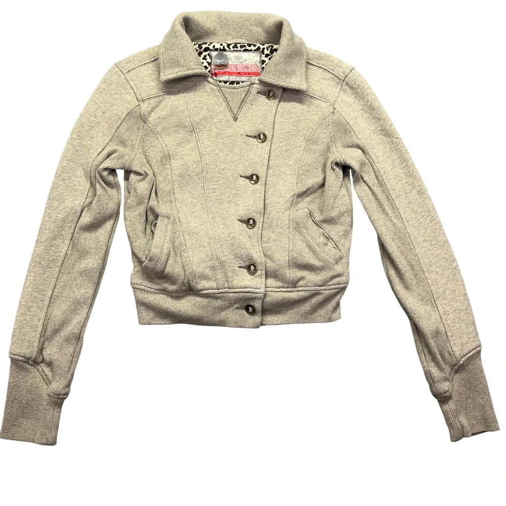 Free People Knit Jacket Cropped Button Up Beige Casual S/P Gorpcore Grunge‎